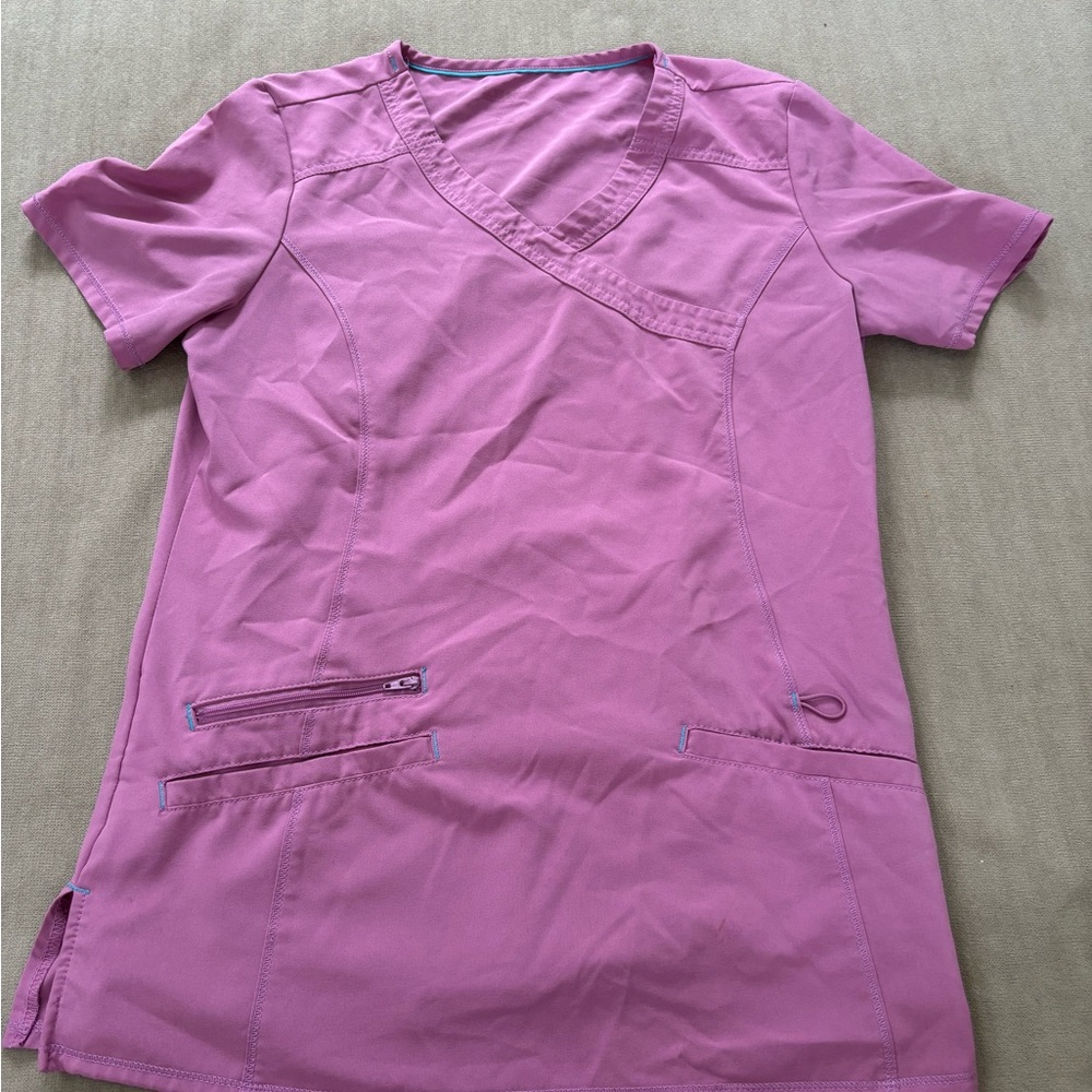 Purple V-Neck Scrub Top with matching scrub bottom